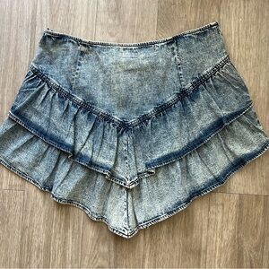 MOTHER Ruffled Denim Mini Skirt